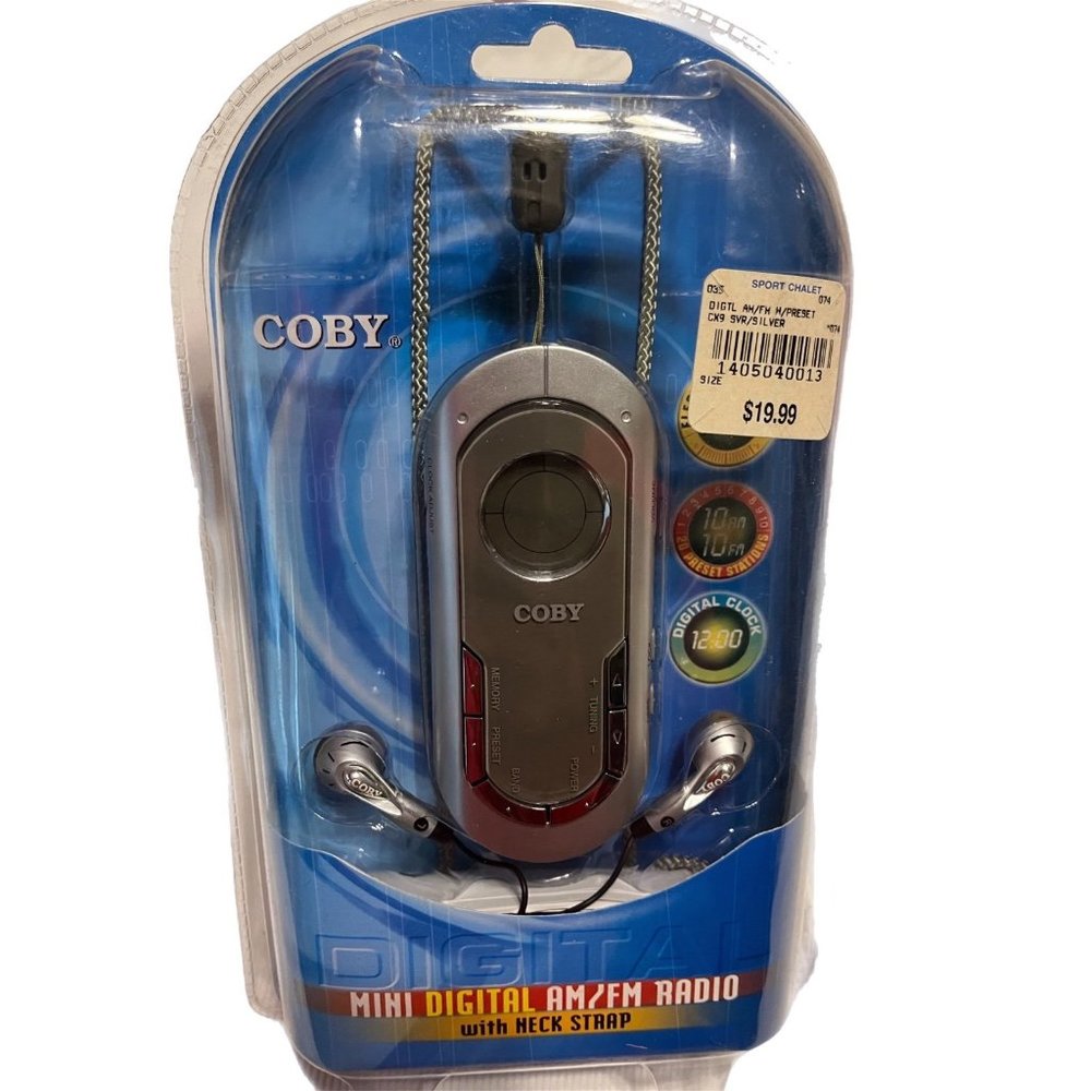 Mini Digital AM/FM  Coby CX9 Radio with Neck Strap New! Headphones! NEW!